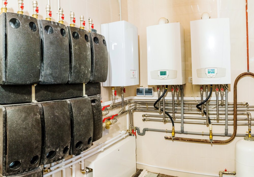 Old HVAC system with outdated boiler controls.