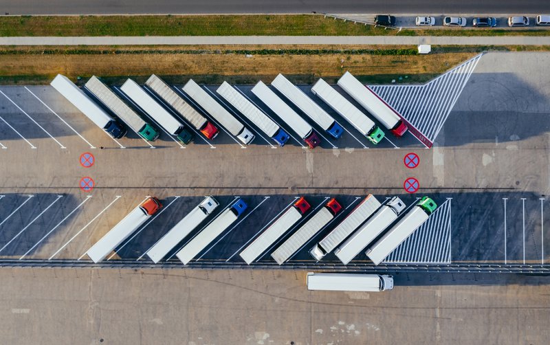 Freight trucks parked.