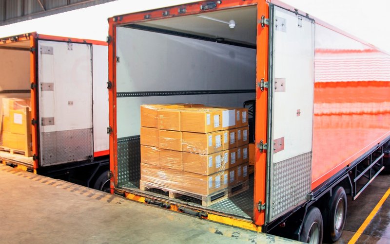 Truck loaded with cargo, LTL and FTL presentation