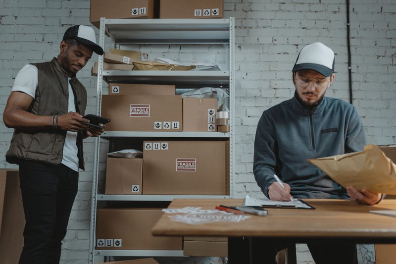 Warehouse managers identifying possible freight risk.