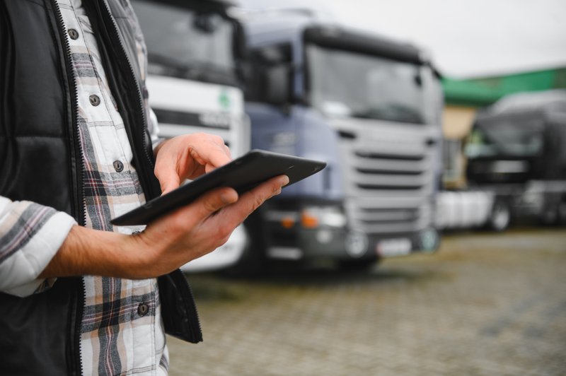 Man accessing a freight recovery program on his gadget