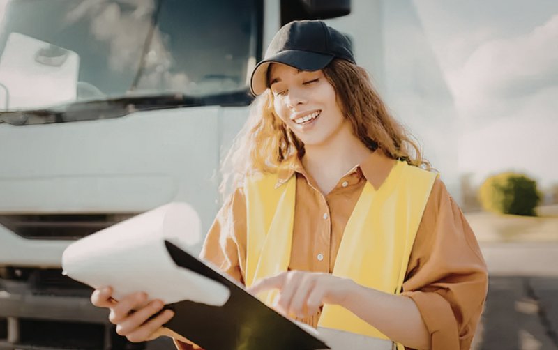 Freight inspector with a checklist.