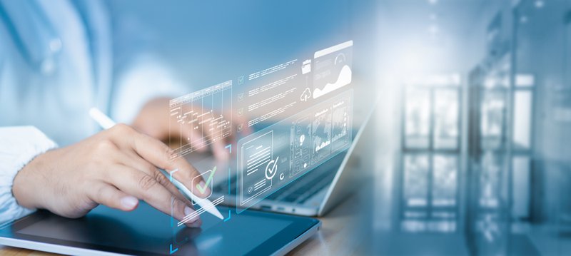 Analytics shown as an overlay, viewed by a professional.