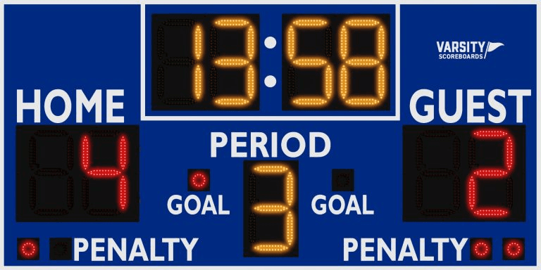 Lacrosse and hockey scoreboards.