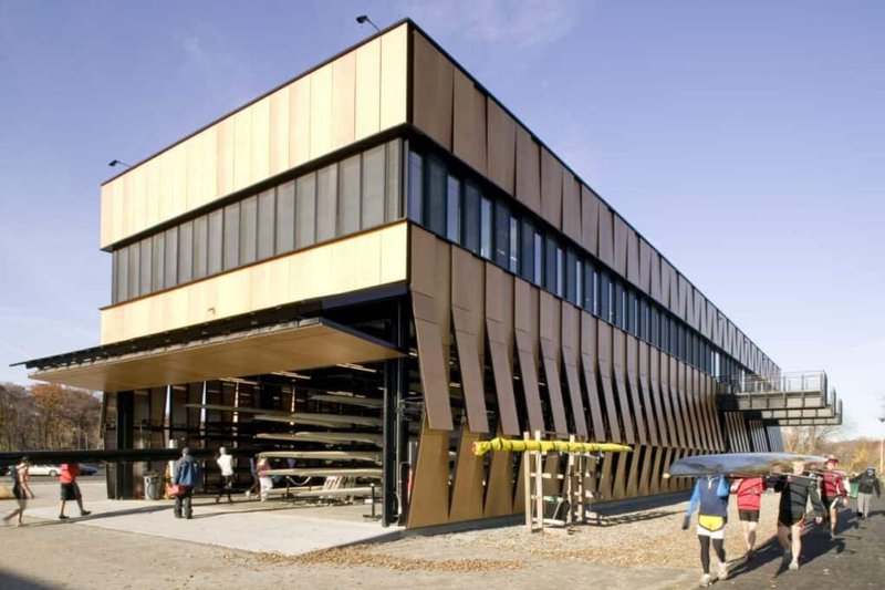 The Boston boathouse project custom ventilated facade featuring Top Hinged Windows.