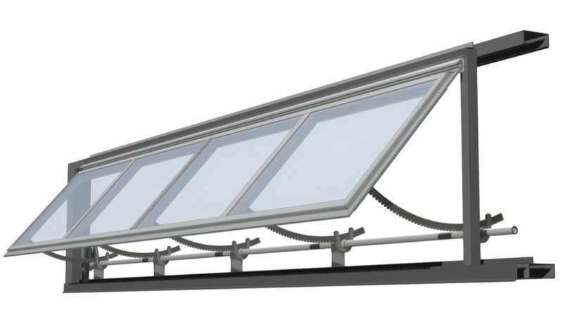 3D scene featuring TECHVENT 5300® Top Hinged Windows.