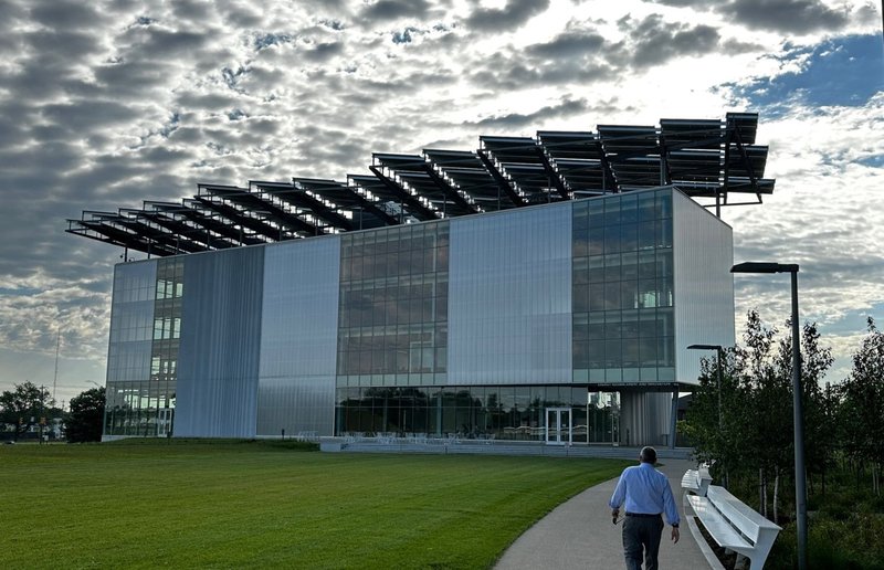 building with glass walls and translucent panels