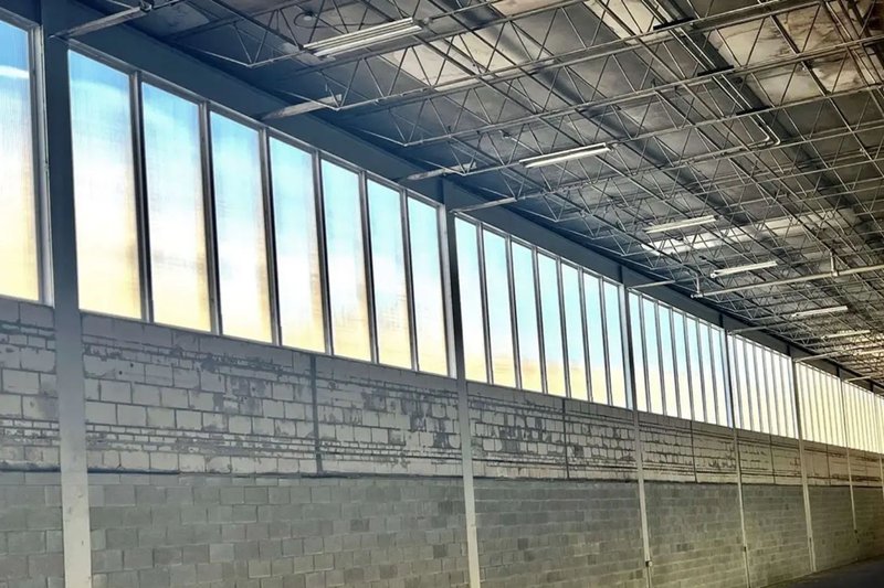 Interior view of the STORMTECH® 3200 & 3400 protective overglazing wall system featuring Polycarbonate Glazing.
