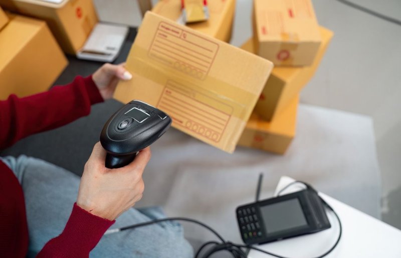 scanning barcodes on a high rack shelf during a cycle count