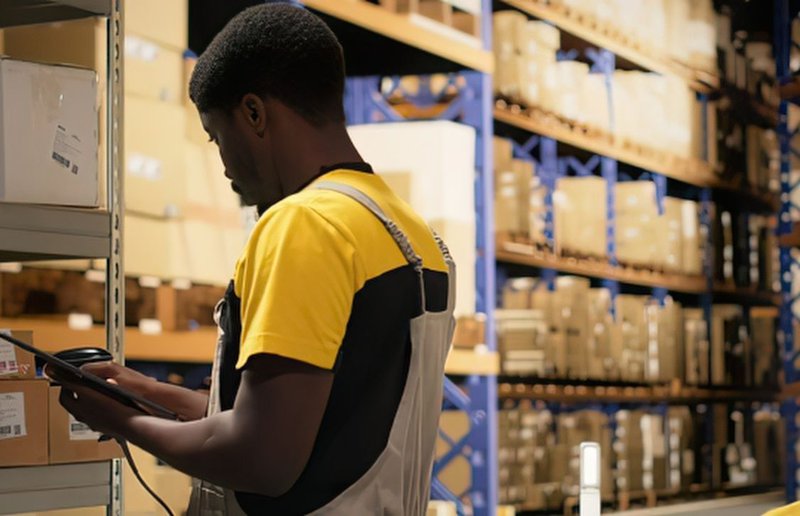 warehouse staff checking parcel LPN labels