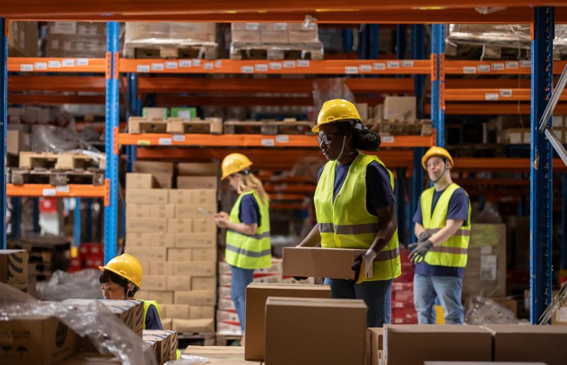 a photo of a busy warehouse handling supply chain inventory