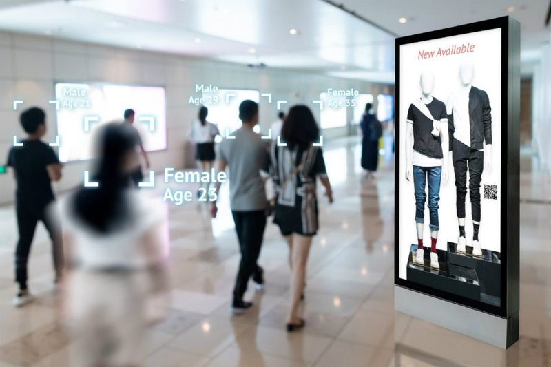 A kiosk billboard in a mall in Georgia