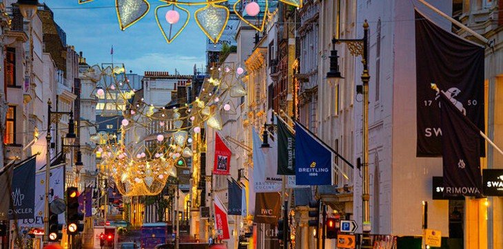 An elegant high-end shopping street with designer storefronts 