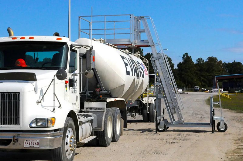 A portable platform for tanker trucks that can be moved as needed