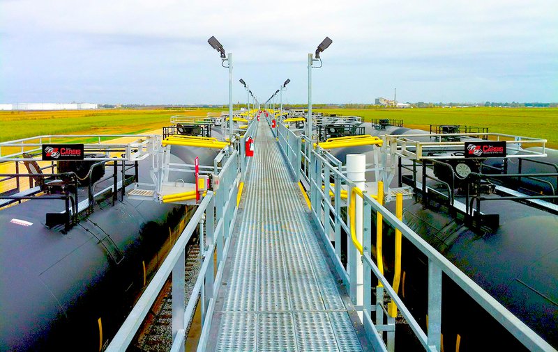 This photo features a railcar gangway for multi-spot platforms