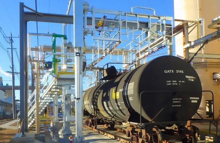 This photo features railcar hatches for elevated work zones
