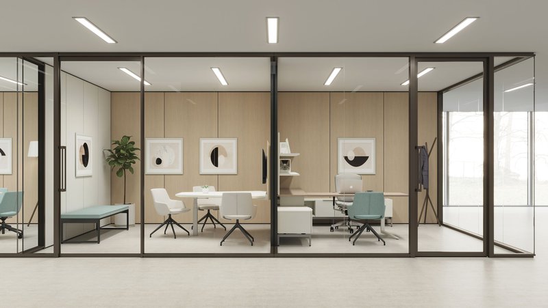 This photo features a commercial space with acoustic wall panels