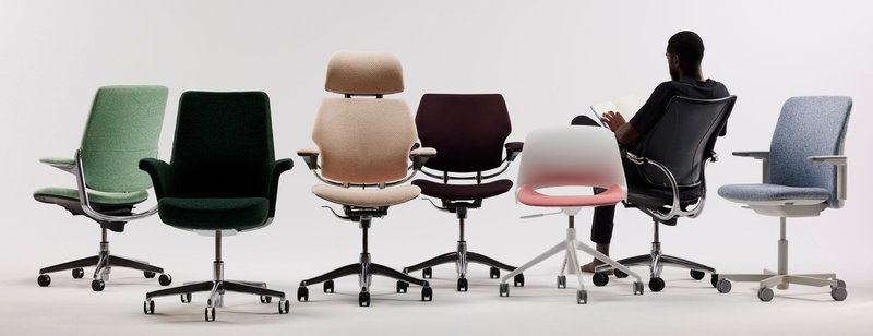 The image shows several ergonomic chairs offered by Innovative Commercial Interiors courtesy of Humanscale