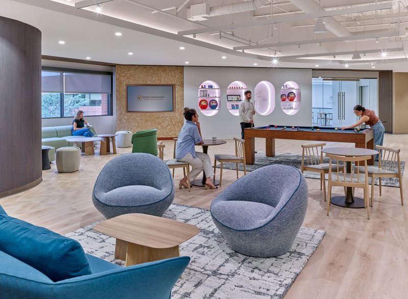 This photo showcases a collaborative work zone in a commercial office design