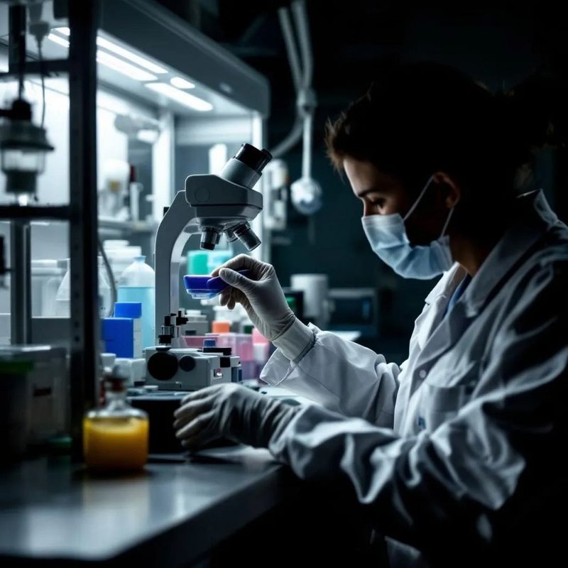 A scientist practicing clinical reference laboratory testing in the office.