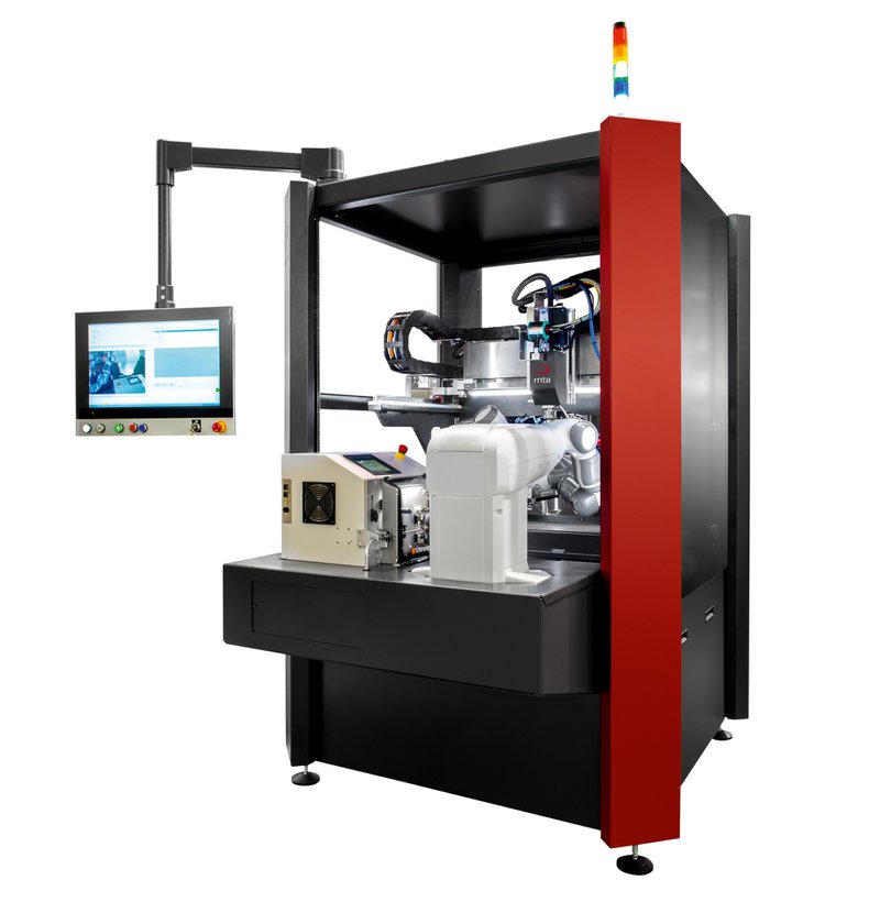 This is the MRC500 automatic wire soldering cell which helps prevent cold solder joints