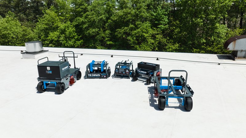 The image shows several mobile fall protection equipment.