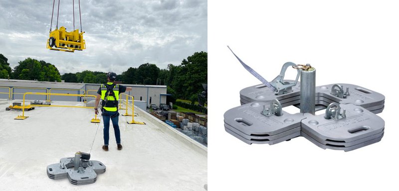 These two images show the Hippo Anchor being used as a fall protection anchor.