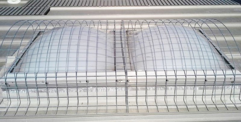 OSHA-compliant skylight screen installed over a domed skylight on a school rooftop for fall protection
