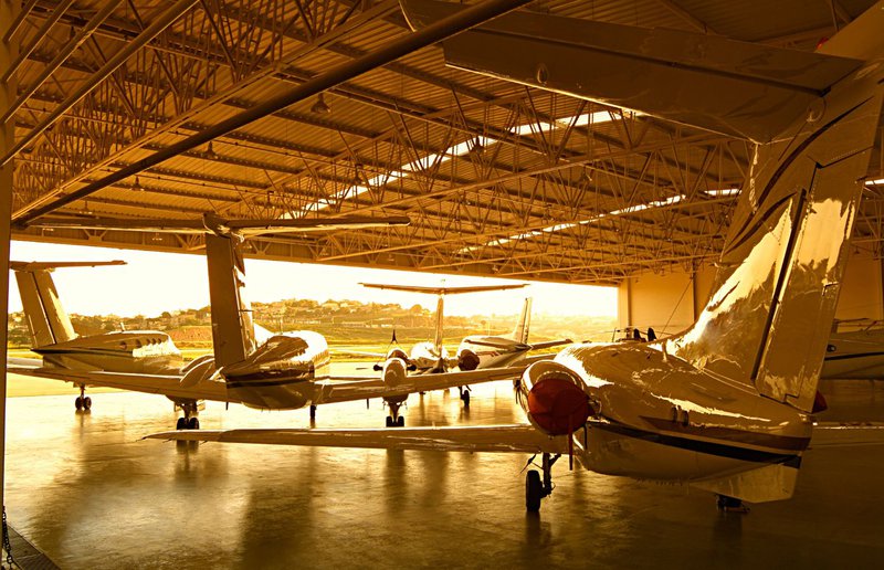 aircraft storage hangar without the right heater installed