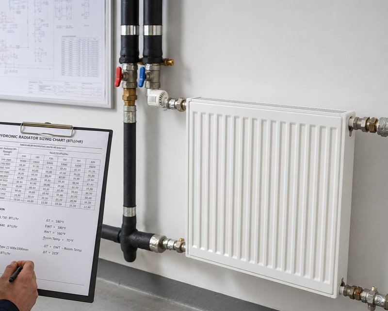 radiator sizing chart or BTU reference table used by engineer
