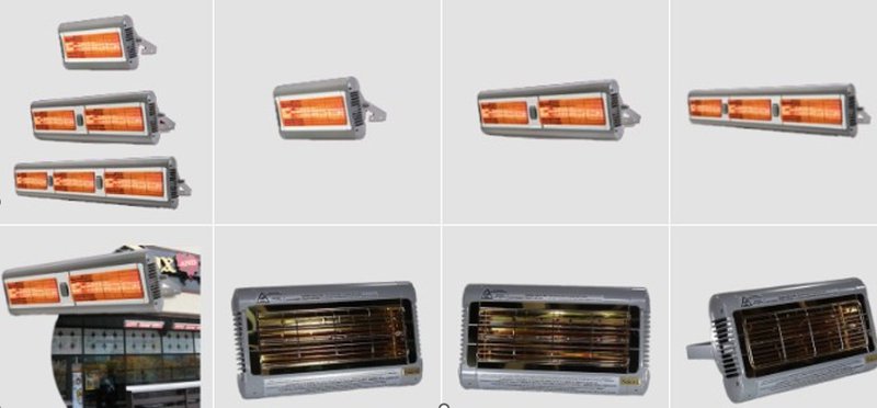 Solaira infrared heaters shown in multiple sizes
