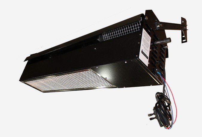 Black Synergy patio heater with mounting bracket