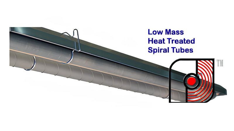 A diagram of a low mass heated spiral tube used in Infrared Radiant heating.