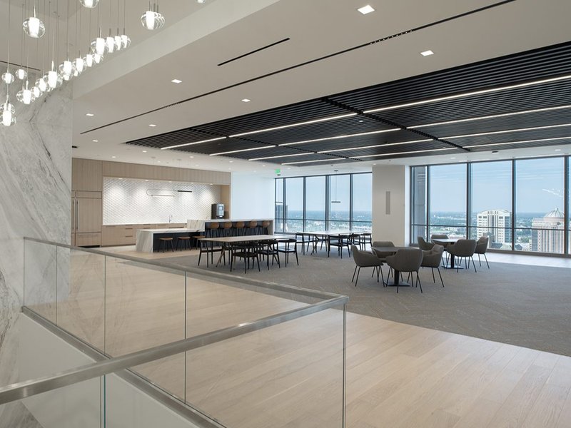 A corporate office with European White Oak Flooring