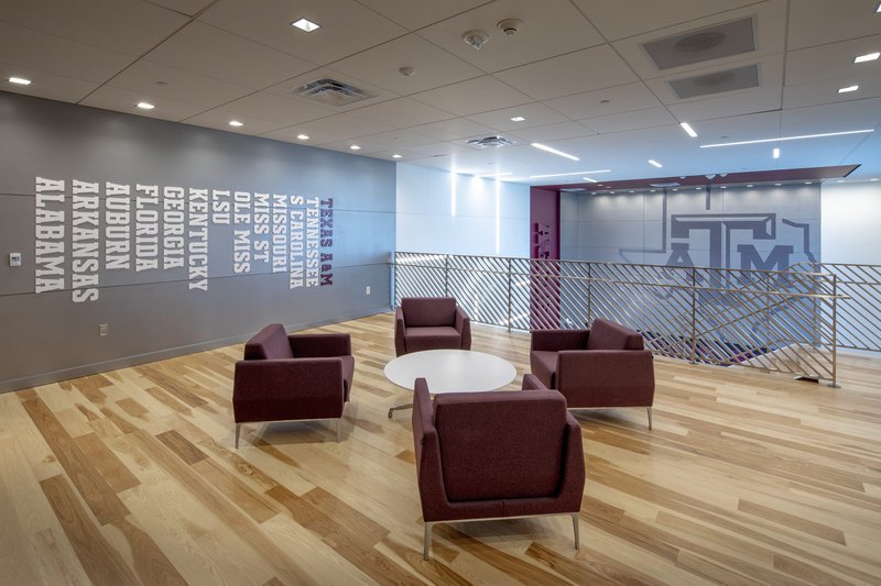 This photo features hickory/pecan wood in a high traffic lounge