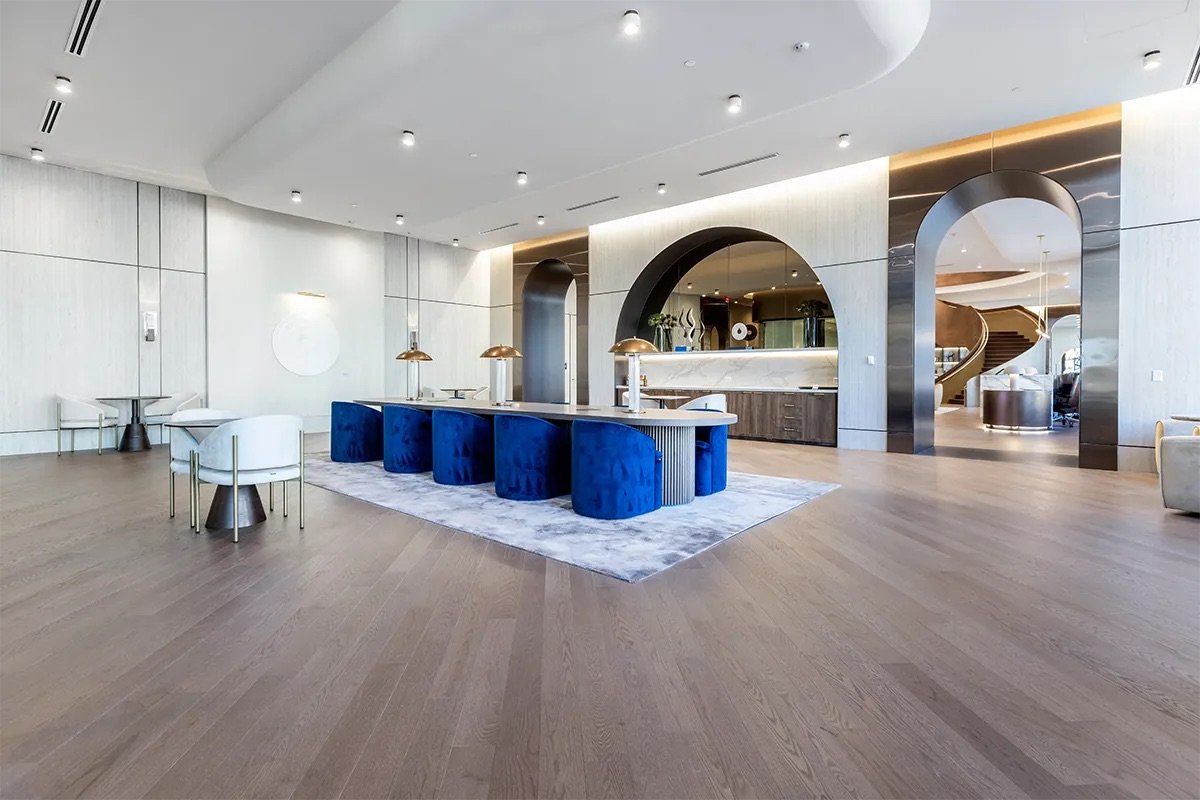 Beautiful reception area built with Select Grade Plain Sawn Red Oak Wood flooring Beautiful reception area built with Select Grade Plain Sawn Red Oak Wood flooring
