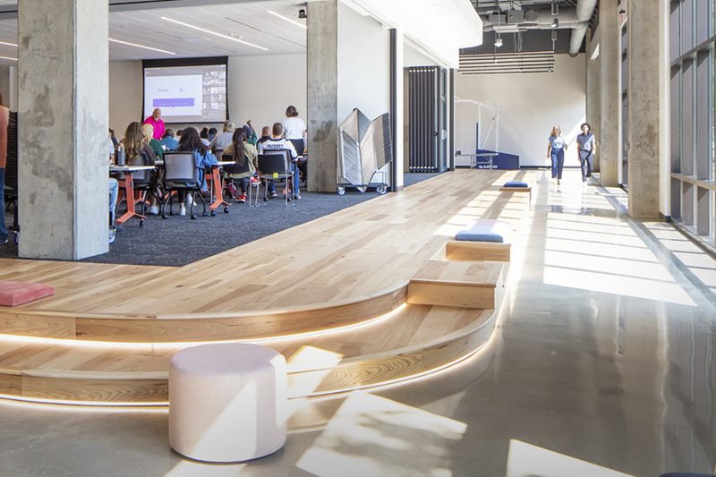 This photo features expertly engineered pecan flooring 