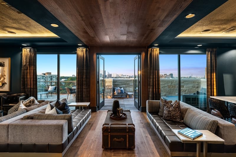 The image shows custom wood ceilings beautifully installed