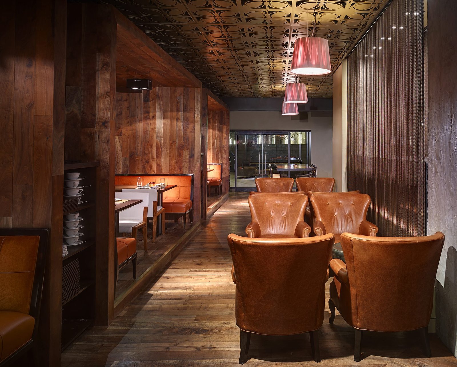 A restaurant with custom wood ceiling and flooring for matching design A restaurant with custom wood ceiling and flooring for matching design