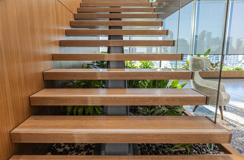 Bespoke engineered box treads made from Select Rift White Oak with custom caps