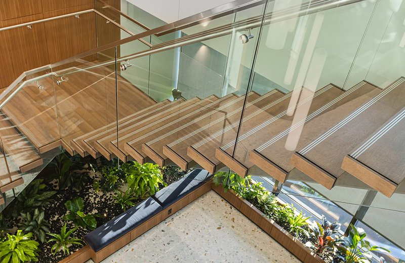 This photo features a layered staircase that uses box treads