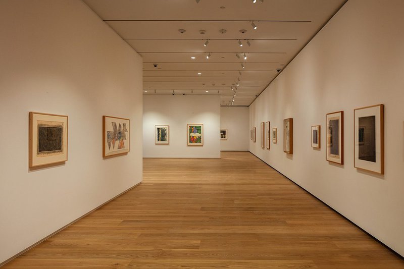 This photo features a gallery that uses European Oak Flooring 