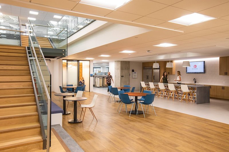 Office lounge with white oak flooring