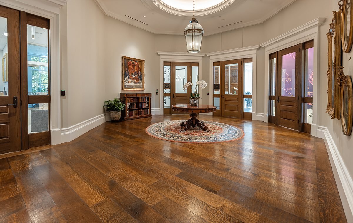 Stained Rift and Quartered White Oak at an office lobby 