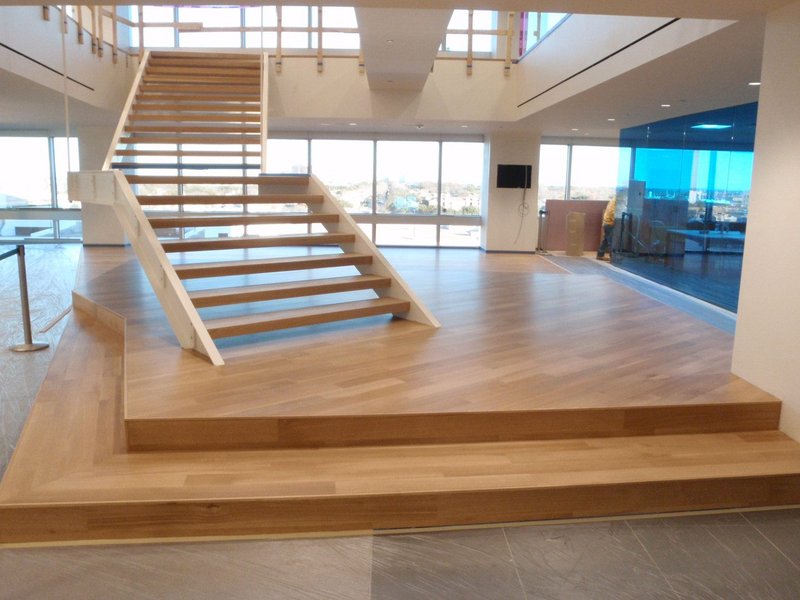 Wooden staircase with floating steps 