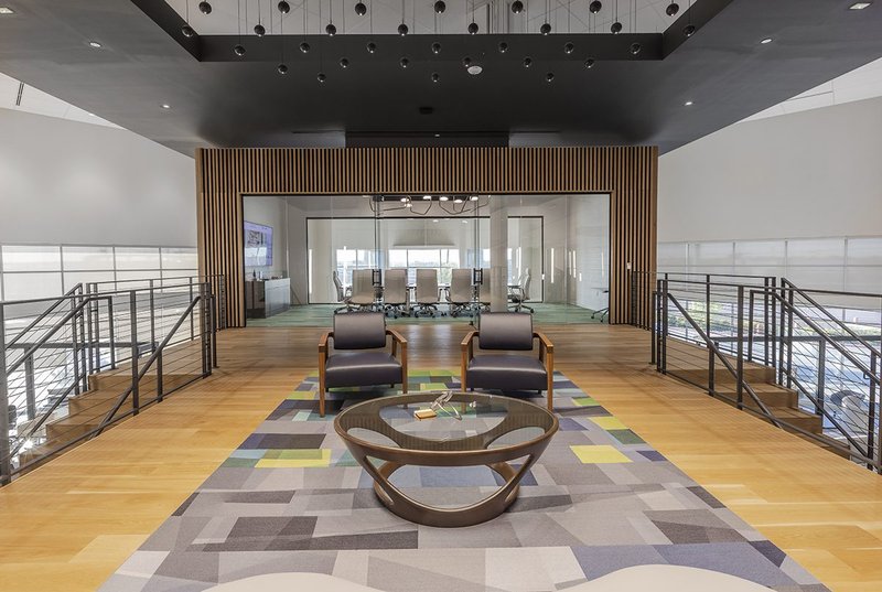 Office mezzanine with life sawn white oak flooring