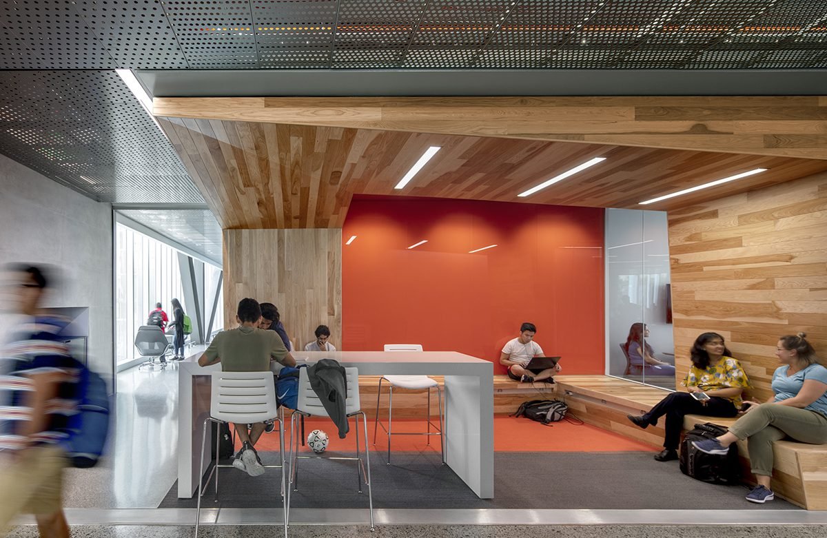 This photo features a statement area for a campus