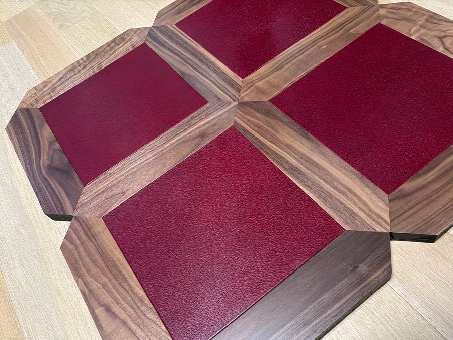 Walnut and leather parquet flooring
