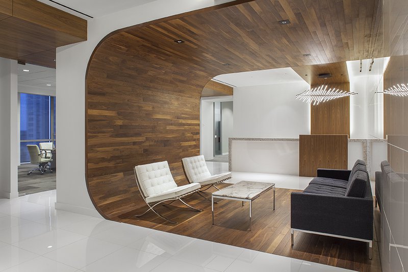 This is an image using walnut wood for the architectural design of a lawfirm.
