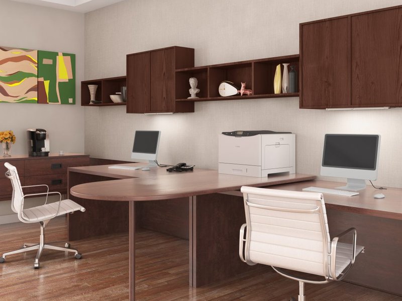 Office desks with under shelf lighting